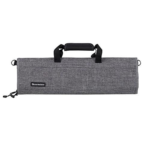 Messermeister Preservation 8-Pocket Knife Luggage, Heather Gray - 8 Elasticized, Reinforced Pockets for Culinary Tools - Holds Up to 18” Knife - Made From 100% Recycled Water Bottles
