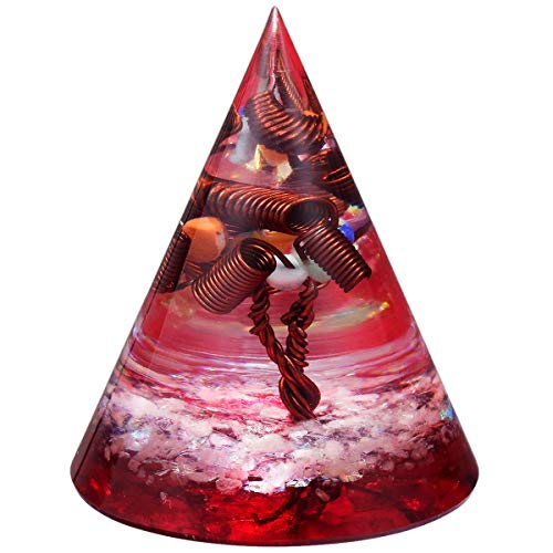 mookaitedecor Red Conical Stone Pyramid with Copper Tree of Life Coils