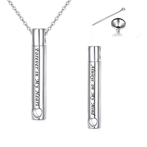 YinShan Urn Necklaces for Ashes for Women Girls Cremation Jewelry 925 Sterling Silver Eternity Memorial Forever in My Heart Ashes Keepsake, Adjustable Silver Chain 18+2 Inches Heart Bar