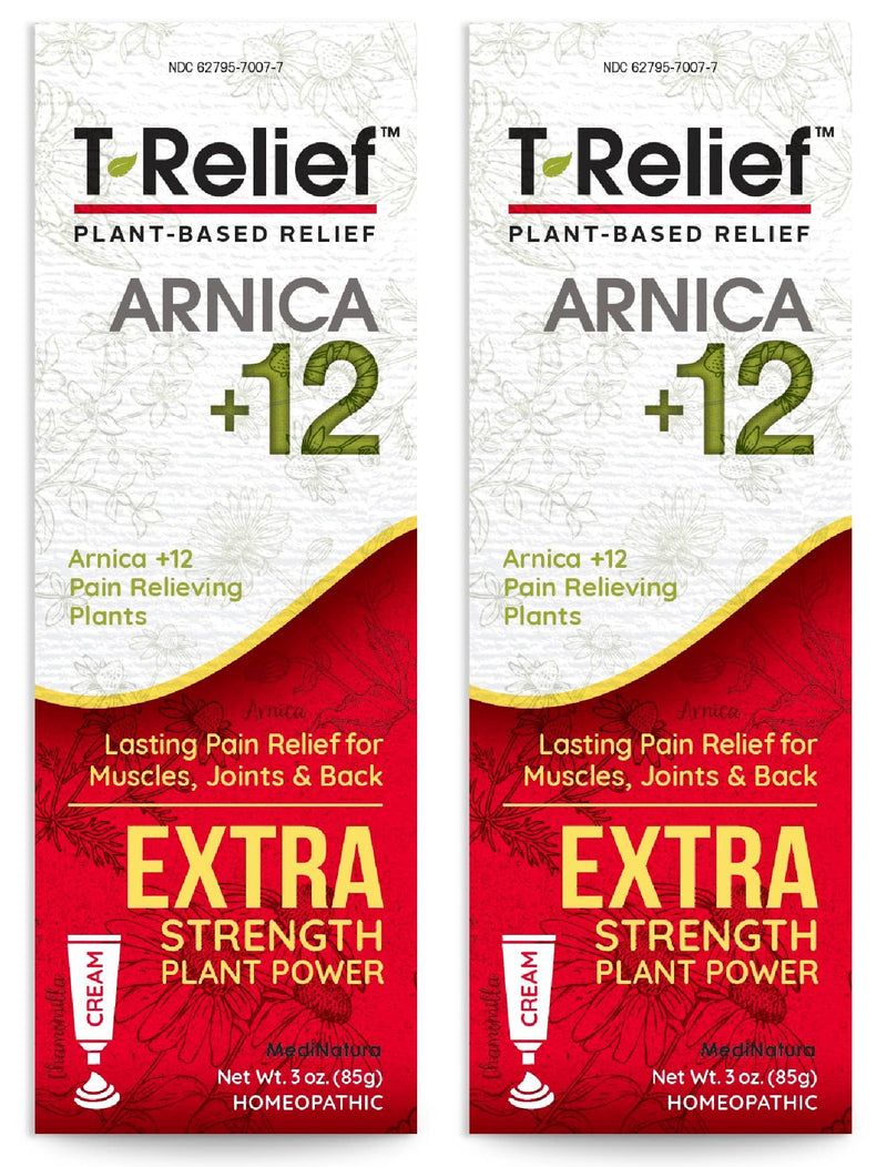 MediNatura T-Relief Extra Strength Cream Arnica +12 Natural Relieving Actives for Back Pain Joint Soreness Muscle Aches & Stiffness, Whole Body Fast Acting Relief for Women & Men - 3 oz (2 Pack) 3 Ounce (Pack of 2)