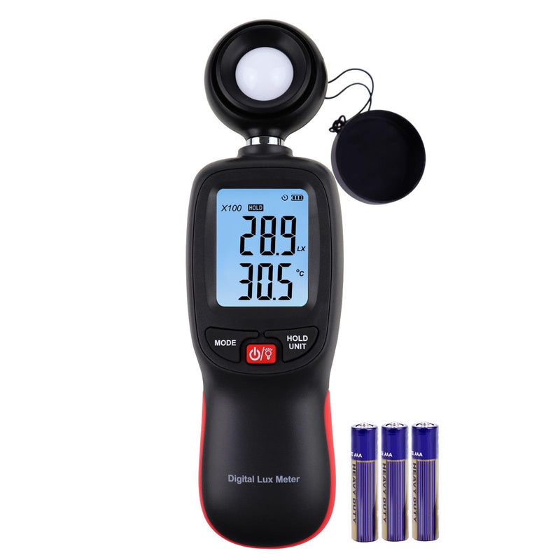 [Australia - AusPower] - Lux Meter with Data Record, Digital Light Meter Illuminance Meter, Backlight Lux Temperature Meter 0~200,000 Measurement Range Lux/FC Unit MAX/MIN/Hold Function 