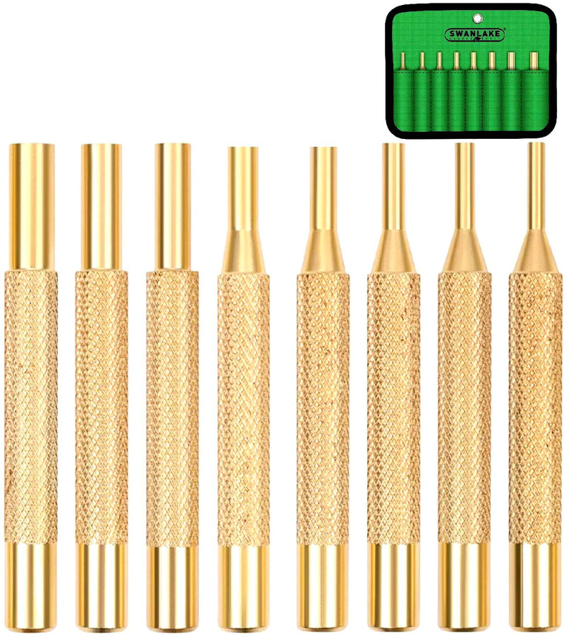 [Australia - AusPower] - SWANLAKE 8-Piece Brass Punch Set, Removing Repair Tool1/8" - 5/16" Brass Pin Drive Punch Set 