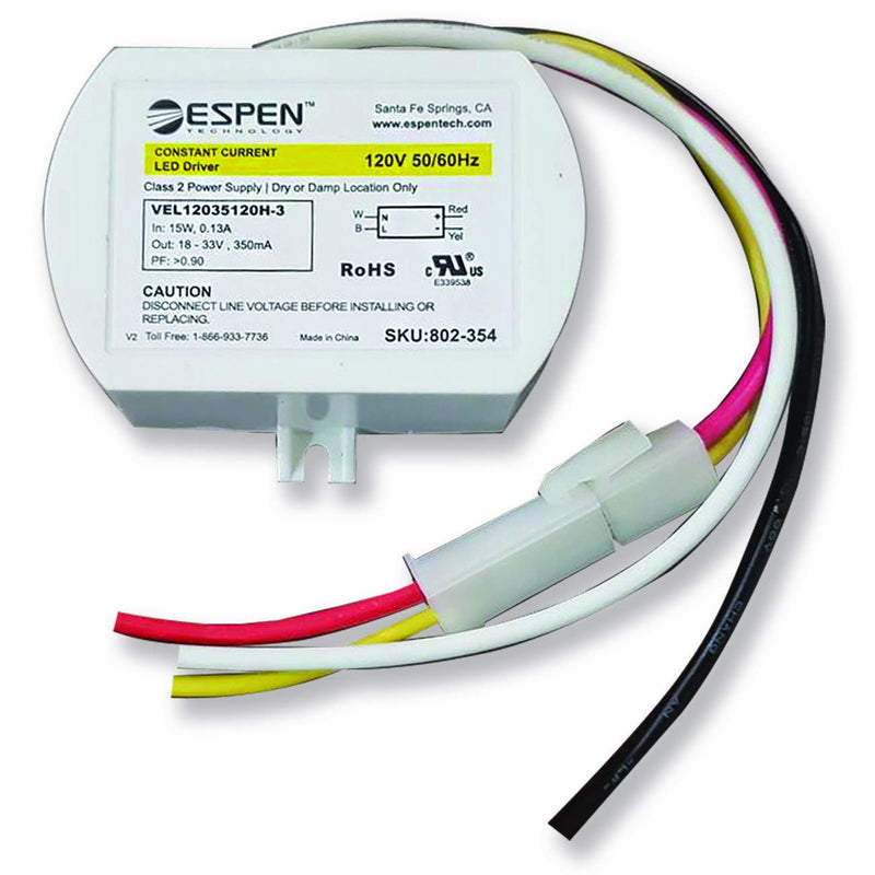 [Australia - AusPower] - Espen LED Driver, VEL12035120H-3-CA Constant Current, 350mA, Max. 12W, 120V Input, High Power Factor with Quick Connector. (Same as VEL12035120H-3) 