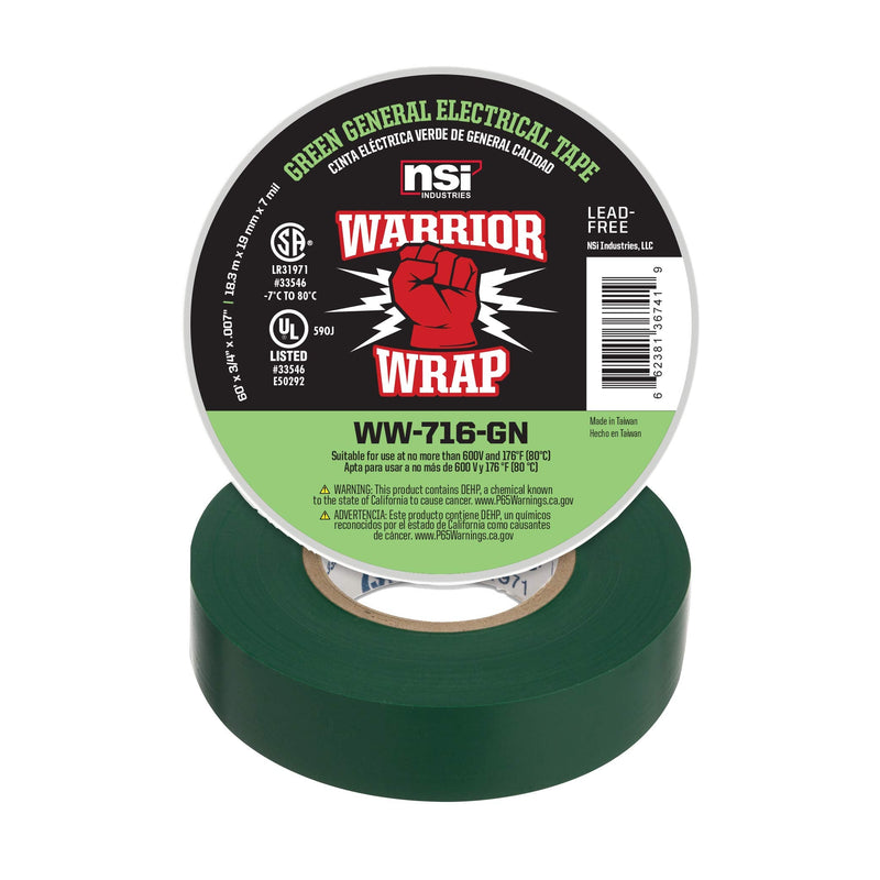 [Australia - AusPower] - WarriorWrap General 3/4 in. x 60 ft. 7 mil Vinyl Electrical Tape, Green 