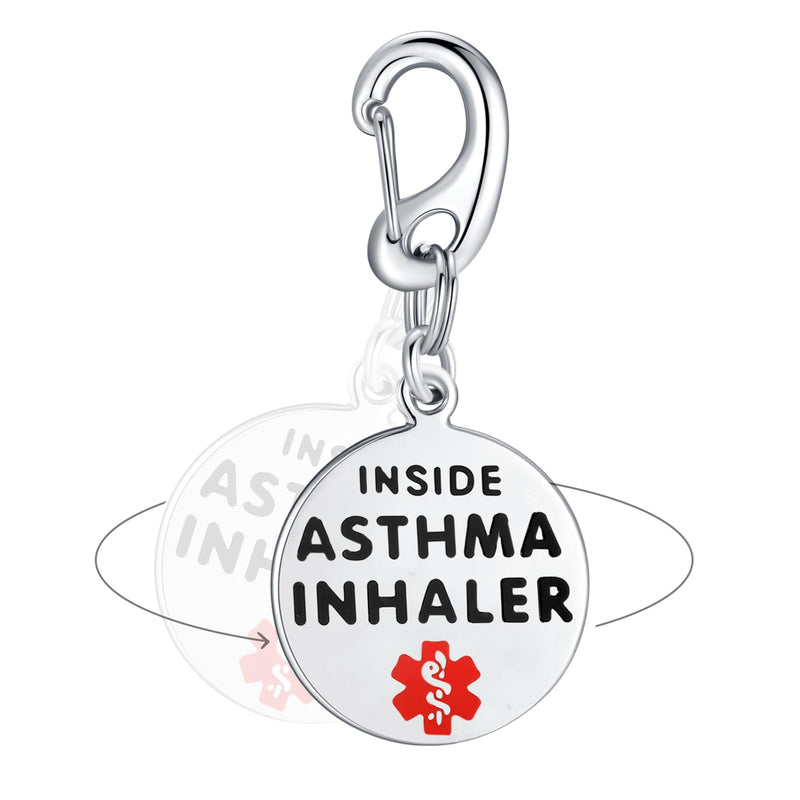 Divoti Asthma Inhaler Inside Bag Tag 1.25" - Quick Clip | Pre-Engraved Stainless Steel Dual-Sided Medical Alert Tag | Bold Lettering |Ideal for Emergency & Medical Alert Condition 1.25" Quick Clip