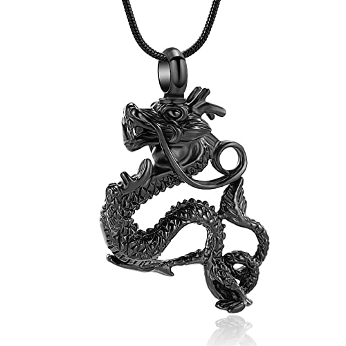 Dragon Urn Necklace for Ashes Cremation Jewelry for Women Men Stainless Steel Memorial Necklaces Ash Holder for Human Pets Keepsake Jewelry for Loved Ones with Fill Tool Black