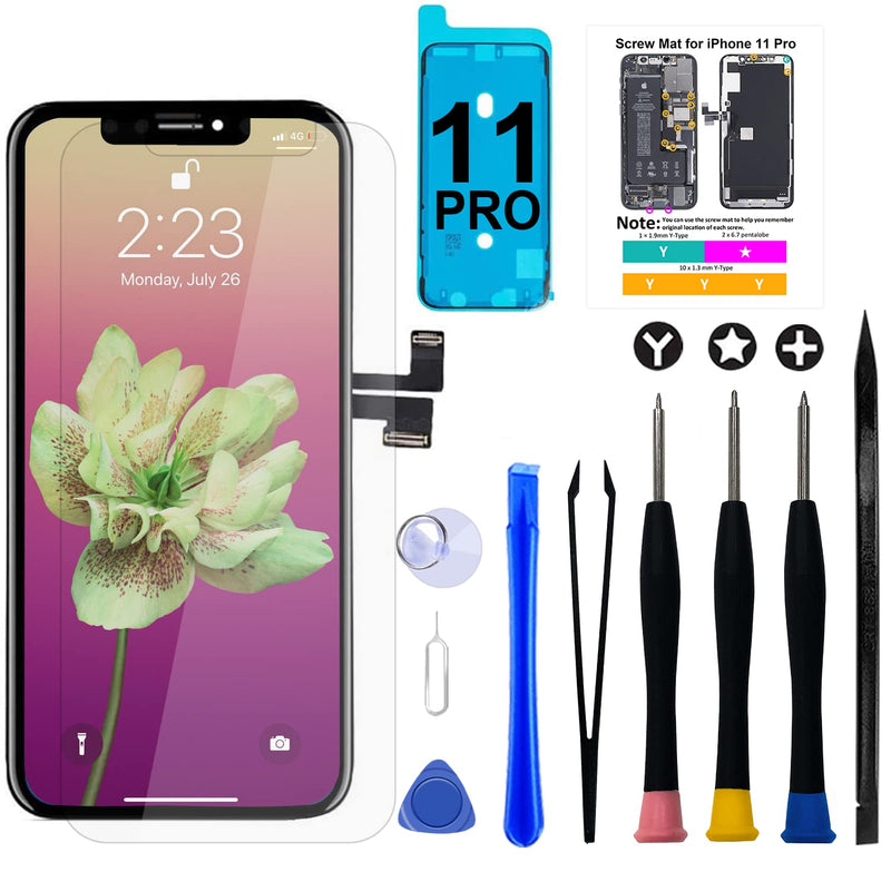 [Australia - AusPower] - Brinonac for iPhone 11 Pro Screen Replacement Kit, 5.8 inch LCD Display 3D Touch Screen Digitizer Frame Assembly Set with Repair Tools Black 11P02 