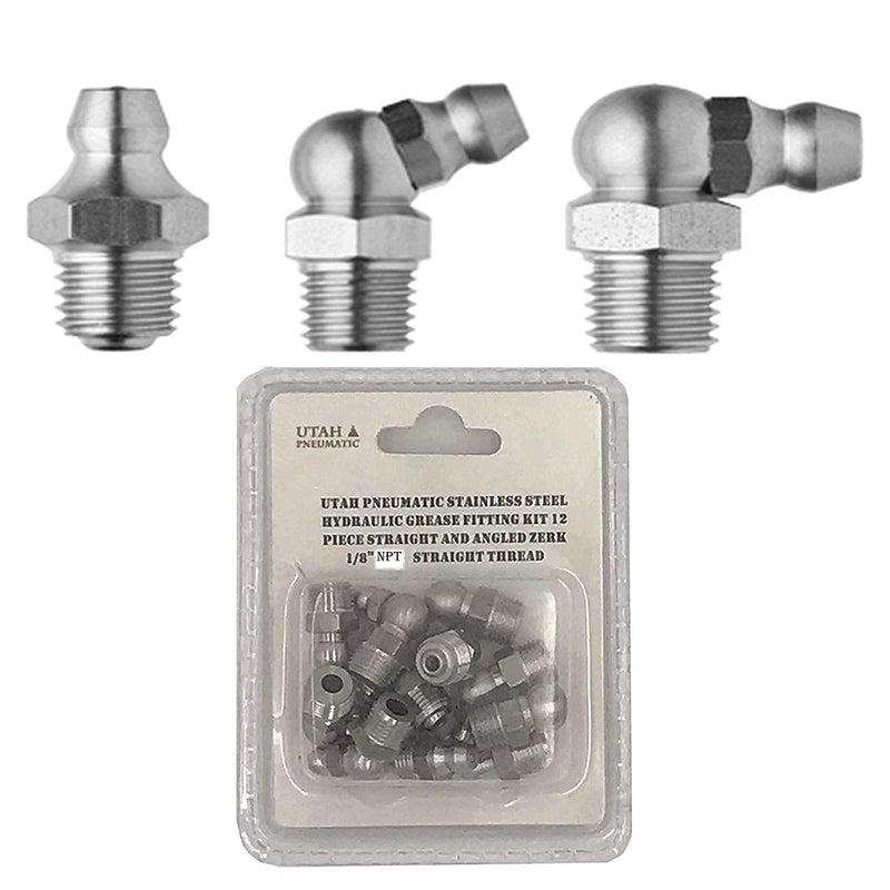 [Australia - AusPower] - 1/8" Npt Stainless Steel Grease Fittings Kit 4pcs-Straight, 4pcs-90-Degree,4pcs 45-Degree Angled Zerks Hydraulic Grease Fittings Nippel Assortment (Pack of 12) 1/8 npt 