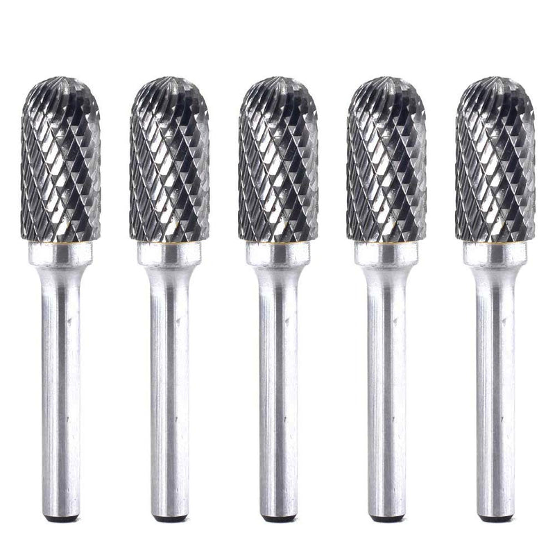 5pcs SC-5 Tungsten Carbide Burr Cylinder Shape with Radius End Double Cut Rotary Burr File(1/2" Cutter Dia X 1"Cutter Length) with 1/4'' shank, pack of 5 SC-5 5PCS