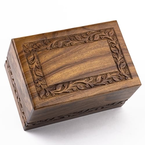 Rosewood Cremation Urn for Human Ashes, Carved Border, Medium 110 lb Carved Border Rosewood Medium (110 lb)