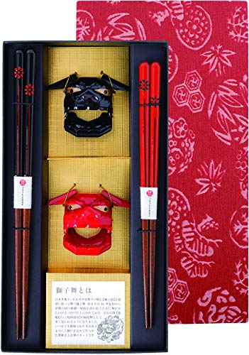 Kawaii 27920 Chopsticks, Chrysanthemum Komon, Lion Mai, Chopsticks Rest, Assortment, 9.1 / 8.3 inches (23 / 21 cm) Chrysanthemum crest x Leo Mai