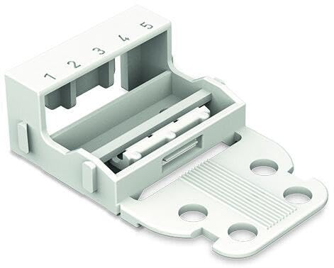 221-515 | WAGO 221 Series mounting Carrier (24-12 AWG) | 5-Conductor | with snap-in mounting Foot for Horizontal mounting | White | [Box of 10 Pieces]