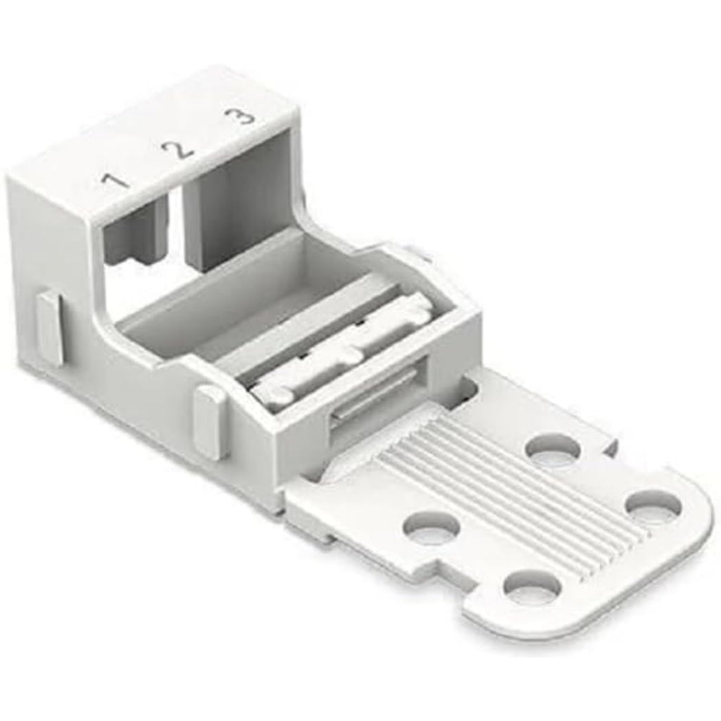 221-513 | WAGO 221 Series mounting Carrier (24-12 AWG) | 3-Conductor | with snap-in mounting Foot for Horizontal mounting | White | [Box of 10 Pieces]