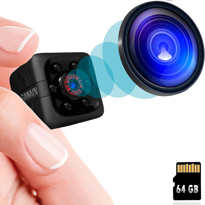 [Australia - AusPower] - Upgraded Mini Camera 1080P with 64GB SD Card - Camera Full HD - Portable Small Cam - Night Vision and Motion Detection - Indoor Camera for Home & Office - Cam Mini Cam v2.0 + 64GB SD Card Black Premium 