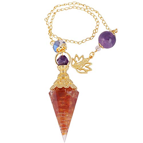 Rockcloud Healing Crystal Point Pendulum for Divination Red Carnelian Crystal Stone + Copper Wire Spiral Coil