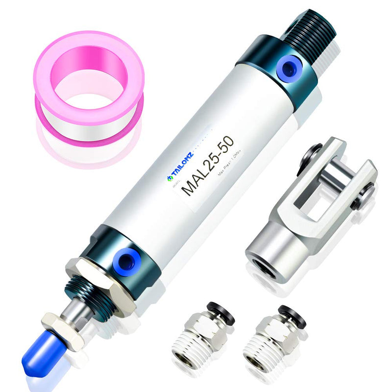 [Australia - AusPower] - TAILONZ PNEUMATIC 25mm Bore 50mm Stroke Air Cylinder Double Action with Y Connector and 2Pcs 6mm Fitting MAL25x50 
