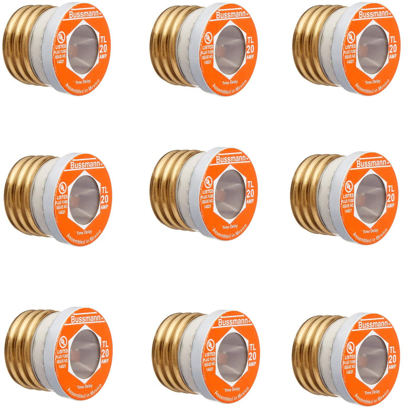 [Australia - AusPower] - Bussmann BP/TL-20 20 Amp Time Delay, Loaded Link Edison Base Plug Fuse, 125V UL Listed Carded, 3 Blister Pack of 3 fuses (9 fuses Total) 