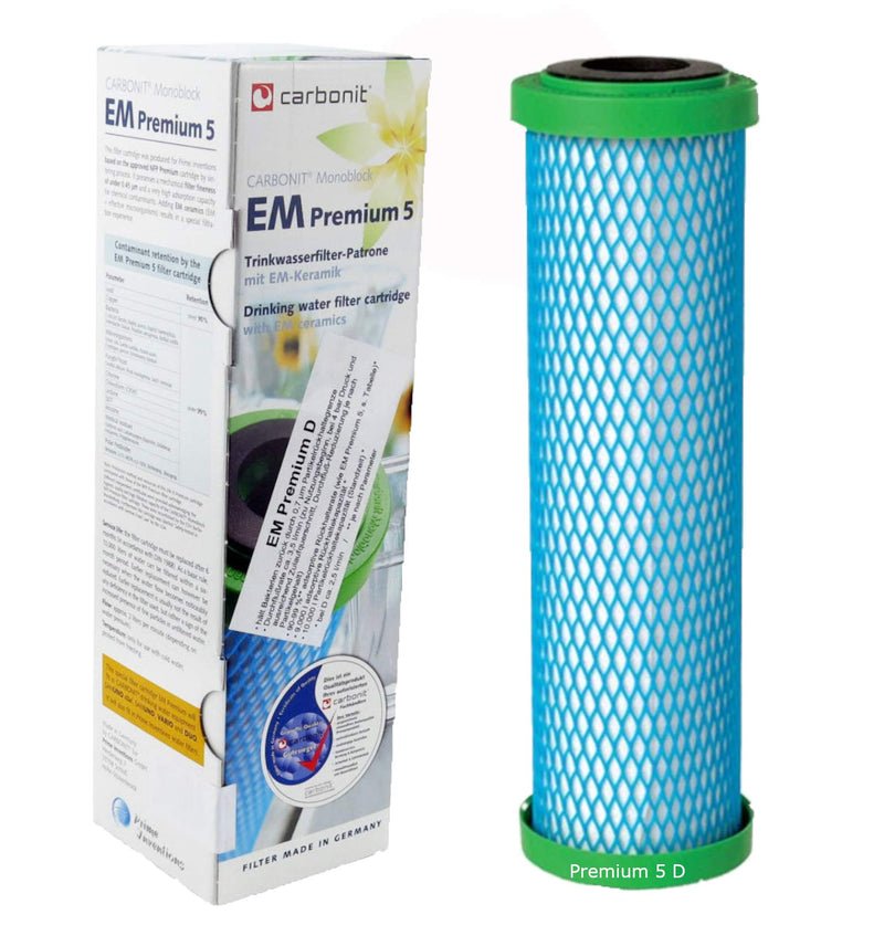 Carbonit Water Filter EM Premium 5 D - High Flow, Made in Germany | Für Sanuno, Vario-HP & Duo + Alvito Filtergeräte – Vitalisierung durch EM-Keramik, Filterfeinheit 0,7 µm, 10.000 L Kapazität