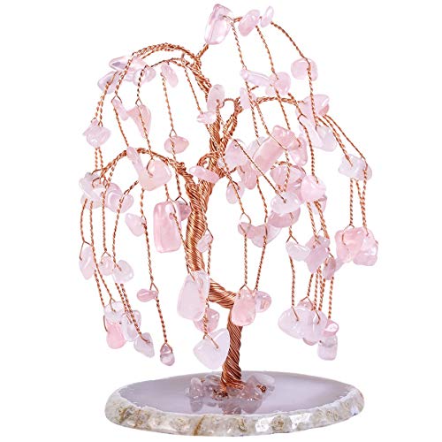 Rockcloud Handmade Rose Quartz Crystal Tree for Home Office Decor 3.5-4.5" Pink Rose Quartz Crystal Stone