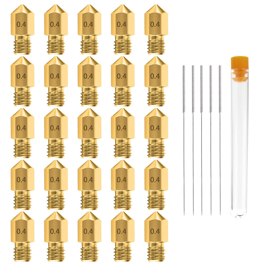 0.4MM MK8 Ender 3 Nozzles 25 pcs 3D Printer Brass Nozzles Extruder for Makerbot Creality CR-10 with 5 Needles and Metal Storage Box (0.4mm) 0.4MM