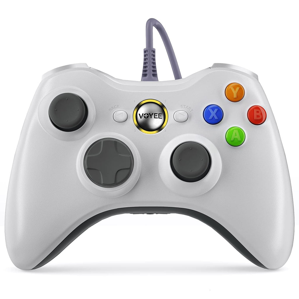 VOYEE PC Controller, Wired Controller Compatible with Microsoft Xbox 360 & Slim/PC Windows 10/8/7, with Upgraded Joystick, Double Shock | Enhanced (White) White
