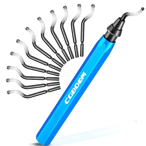 CGBOOM Universal Deburring Tool Metal Handle Hand Deburring with 10 Pieces Replacement Blades, 360° Rotating Blade Cutting Tool for 3D Printer, Plastic, Aluminium and Stainless Steel