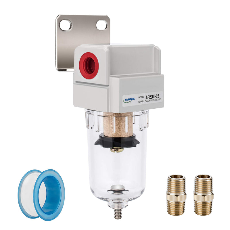 [Australia - AusPower] - NANPU 1/4" NPT Compressed Air Line Filter, 5 Micron Brass Element, Bracket, Poly Bowl, 145 psi 