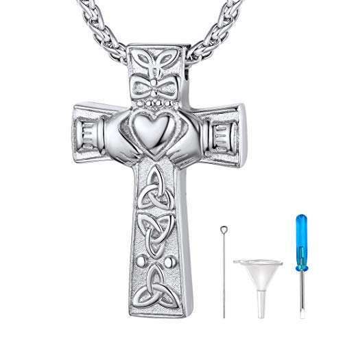 Richsteel Urn Necklaces for Ashes for Women Men Cremation Pendant 01-Steel Celtic Knot Cross no personalized
