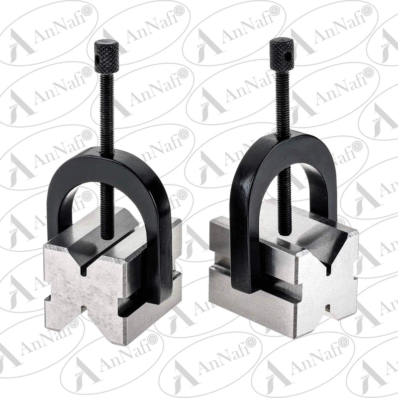 [Australia - AusPower] - AnNafi Industrial H5608 - V-Block Pair w/Clamps 1-5/8" | 100% Accurate Surface | Grounded Flat Hardened Blocks |Milling Mechanic Engineering Measuring Tools 