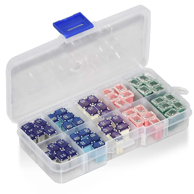 [Australia - AusPower] - 50 Pack Automotive MCASE Mini Box Shaped Cartridge Fuse Kit for Cars, Trucks, and SUVs(15a 20a 25a 30a 40a Each 10 Pcs) 