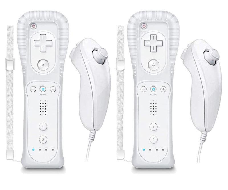 [Australia - AusPower] - Wii Remote and Nunchuck Controller, Wireless Controllers Compatible with Wii/Wii U with Silicone Case and Wrist Strap (White) White and White 