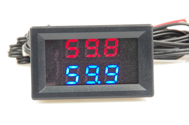 [Australia - AusPower] - 2CH NTC Waterproof Probes DC 5V-80V -58℉ to 257℉ Blue + Red LED Digital high Temperature Precision Thermometer Industrial Thermometer Fahrenheit Dual Display for Aquarium Vehicle Fish Tank 