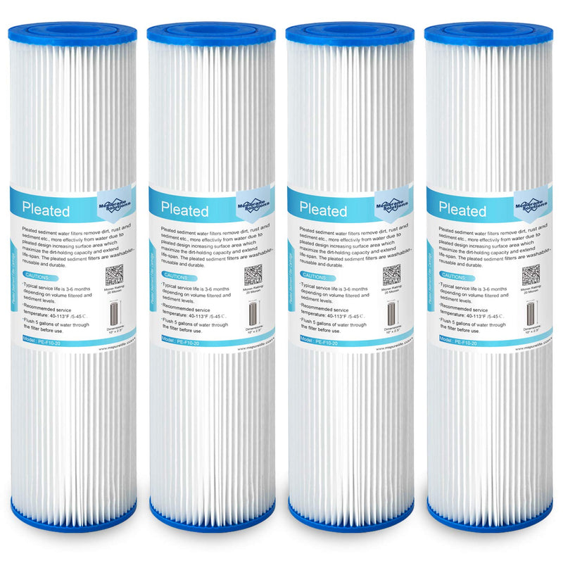 [Australia - AusPower] - Membrane Solutions 20 Micron Pleated Polyester Sediment Water Filter 10"x2.5" Replacement Cartridge Universal Whole House Pre-Filter Compatible with W50PE, WFPFC3002, SPC-25-1050, FM-50-975 - 4 Pack 