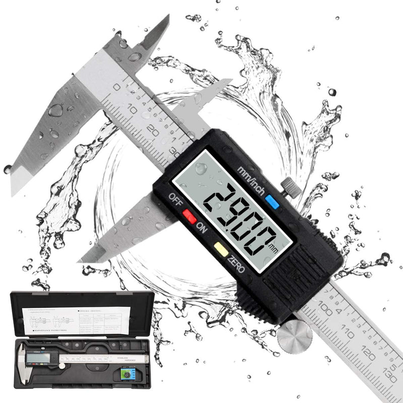 Qfun Digital Calliper Stainless Steel Calliper Measuring Tools 150 mm Accuracy 0.01 mm Splashproof Dustproof Digital Calliper with LCD Display for Household and Industry Measuring Gauge IP54-Black