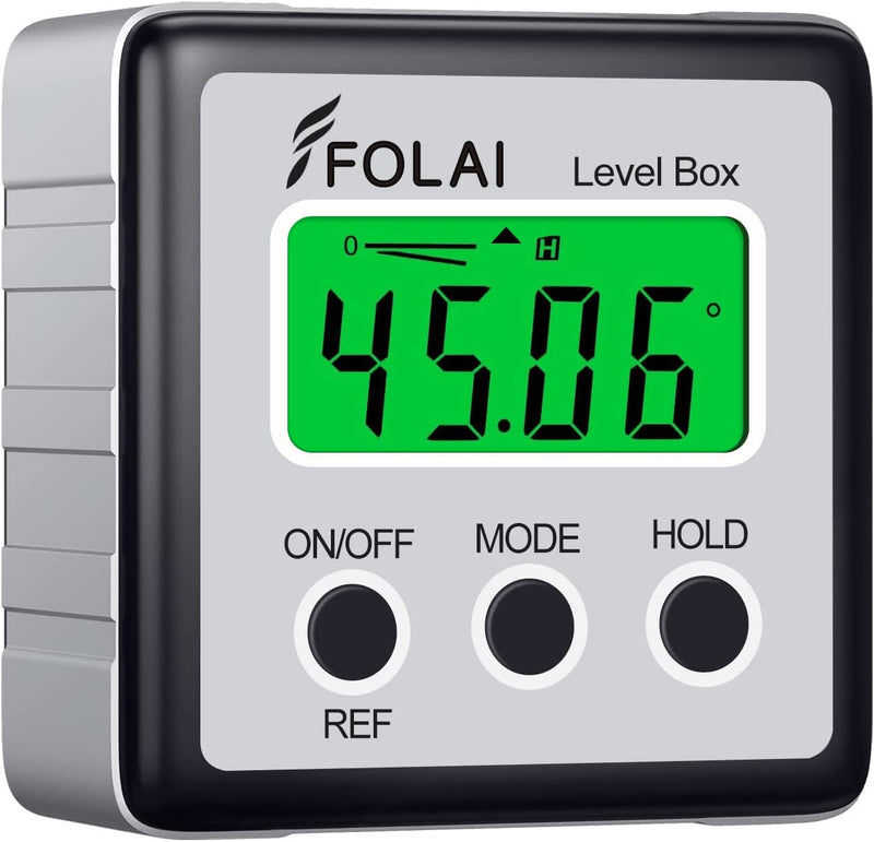 FOLAI Digital LCD Protractor Inclinometer Waterproof Bevel Box Angle Gauge Magnetic Base Spirit Level (Battery Included)