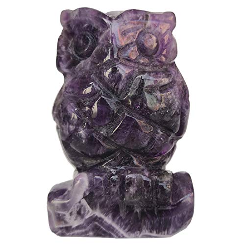 Amethyst Handcarved Natural Crystal Owl Statue, 2 Inch Gemstone Bird Figurine for Desk Decor, Wisdom Symbol Sculpture, Unique Gift for Women & Men Amethyst 2