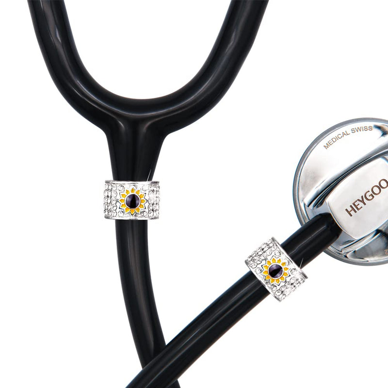 2 Pack Bling Sunflower Stethoscope Charms, Stethoscope Tag Personalized Hospital Nurse Identification Accessories