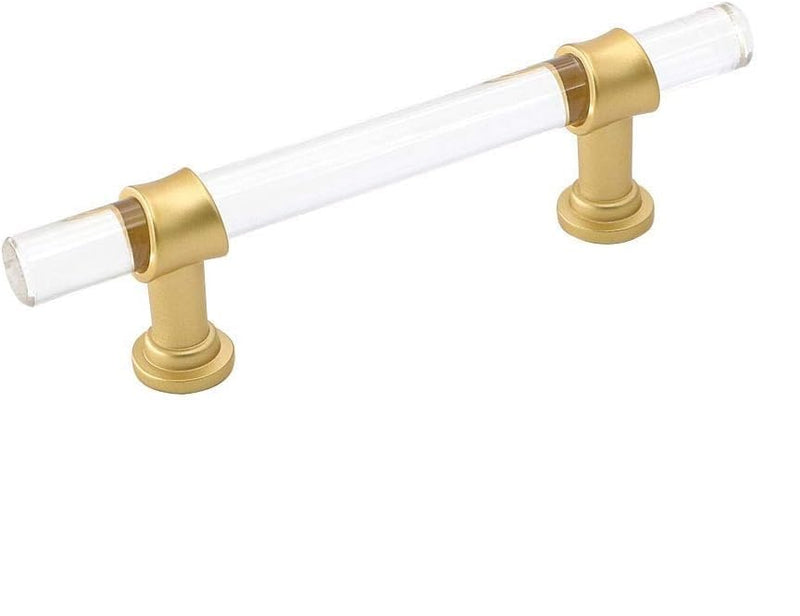 Goldenwarm 5 Pack 3-3/4 Inch Matte Gold Cabinet Pull Clear Acrylic Furniture Hardware Glass Cabinet Hardware for Kitchen Cupboard Bathroom 3.75"/96MM Hole Center