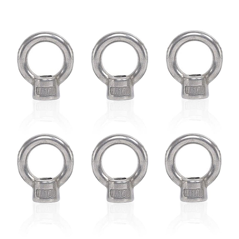 [Australia - AusPower] - Lependor M10 Metric Ring Shape Lifting Eye Nut 304 Stainless Steel Lifting Eye Threaded Nut Fastener - 6 Pcs M10 (3/8") 6 Pcs M10 (3/8") 
