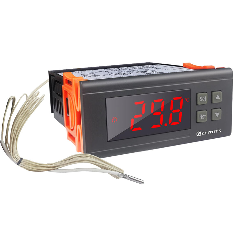 KETOTEK Temperature Controller with Sensor 230 V 30 A, Digital Thermostat Relay -30 °C ~ 300 °C, Temperature Switch Cooling Heating Temperature Control for Incubator Reptiles 30 A -30 ~ 300 °C