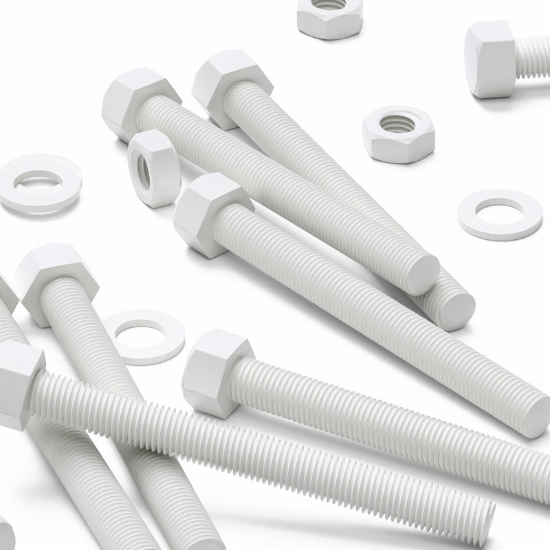 [Australia - AusPower] - 5 x White Hexagon Head Screws Polypropylene (PP) Plastic Nuts and Bolts, Hex Head, Washers, M16 x 150mm, Fastener, Anti-Corrosion, Chemical Resistant, (5/8 x 5 29/32 in) 