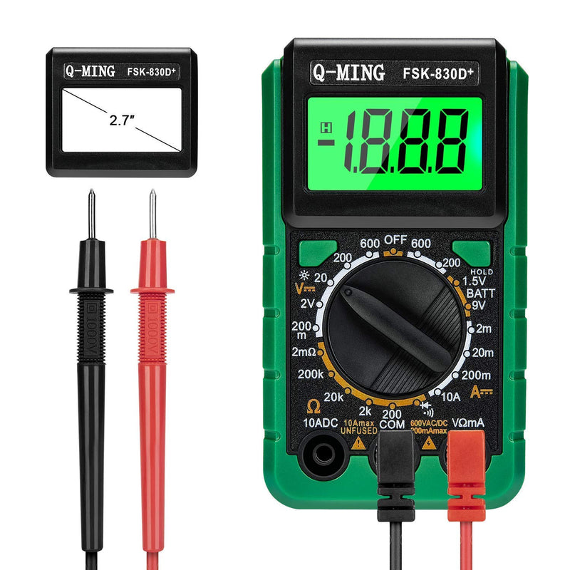 [Australia - AusPower] - Digital Multimeter, Multi-Function Mini Pocket Size Digital Multimeter with Data Hold & Back Light, Current Voltage Resistance Capacitance Frequency Tester 2.7 Inch Large LCD Display 