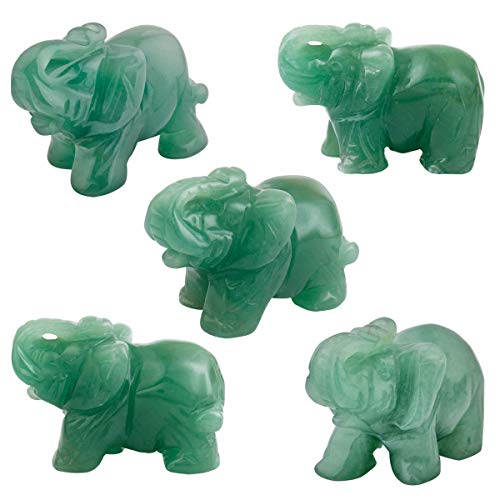 SUNYIK Pack of 5 Green Aventurine Elephant Figurine Set