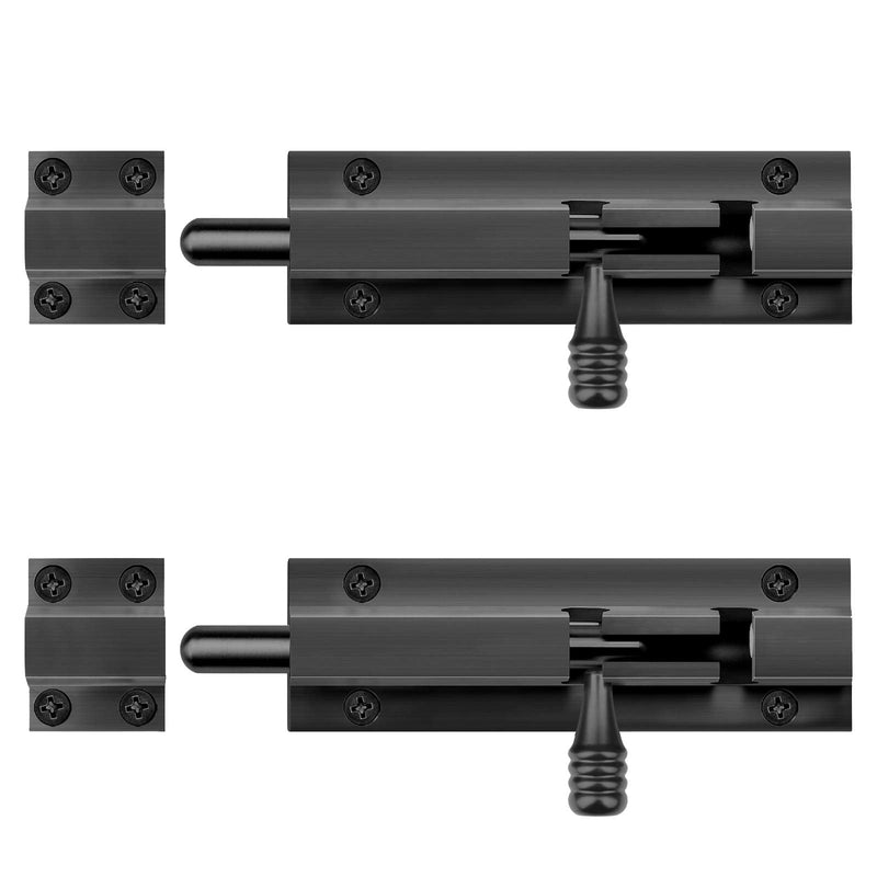 2 Pack 5" Black Aluminum Slide Bolt Gate Latch, Barrel Bolt for Fence Shed, Barn Door