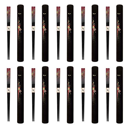 JapanBargain, Travel Chopsticks with Case Reusable Chinese Korean Japanese Bamboo Portable Chop Sticks Utensil Dishwasher Safe Made in Japan (10, Red-Yuzen) 10