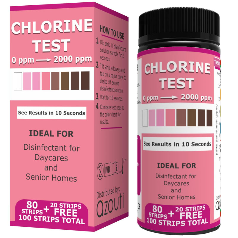 [Australia - AusPower] - Industrial Active Chlorine Bleach Test Strips. 0-2000 Ppm Range for Sanitizer Disinfectants and Sanitizing Solutions for Daycares and Senior Homes. 
