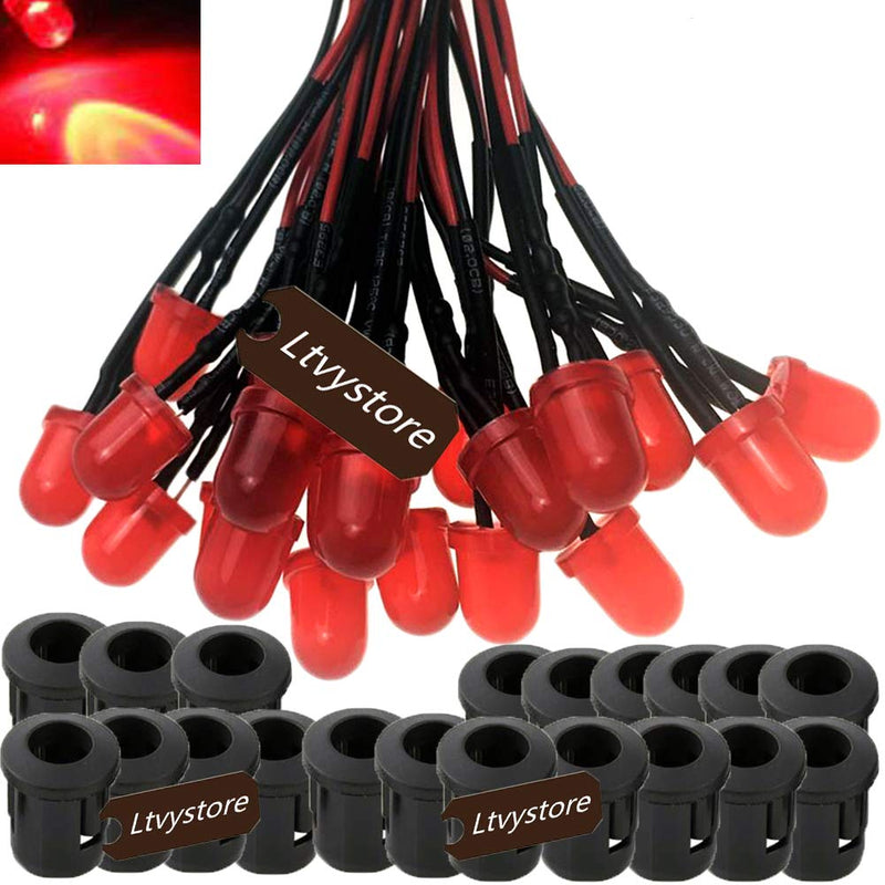 [Australia - AusPower] - 8MM 24V Red LED Pre Wired Prewired 7.87 Inch Lamp Light Bulb Prewired Emitting Diode & Black 8MM LED Plastic Clip Holder Display Panel 