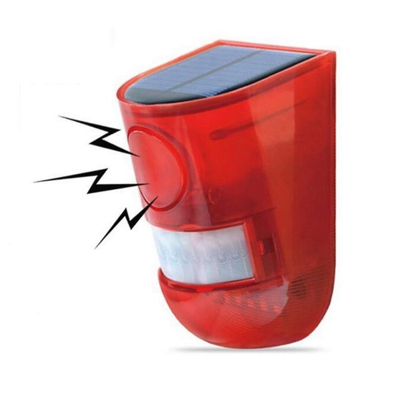 [Australia - AusPower] - Aolyty Solar Motion Sensor Detector Siren Sound Alarm LED Warning Strobe Flashing Red Light Security Outdoor Waterproof Device Keep Animal Away for Home Warehouse Farm (Red Lampshade) 