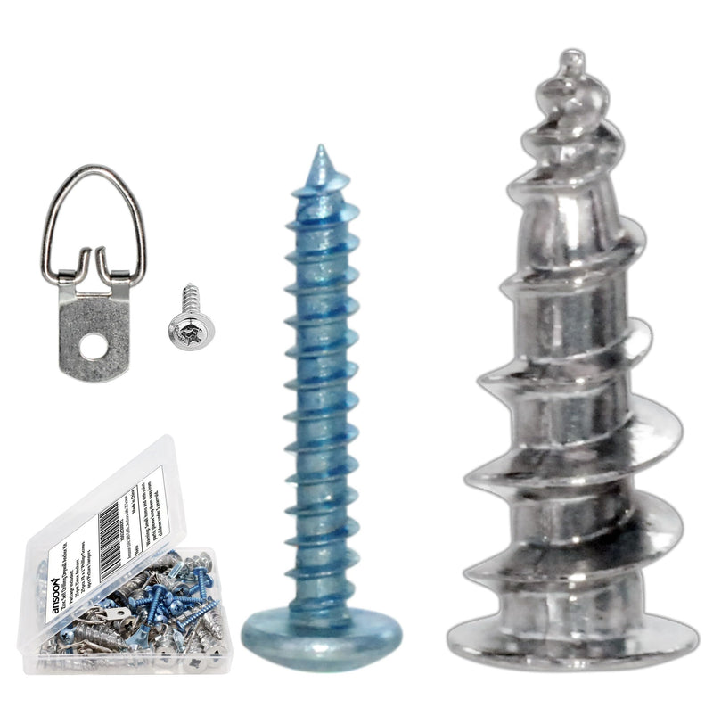[Australia - AusPower] - Self-Drilling Hollow Metal Stud Wall Anchors with Screw Kit for Drywall Heavy Duty, -25 Heavy Duty Wall Anchor, 25 Tapping Mount Screws, 6 D Ring Picture Hangers Rounded Tail 25 Pack 