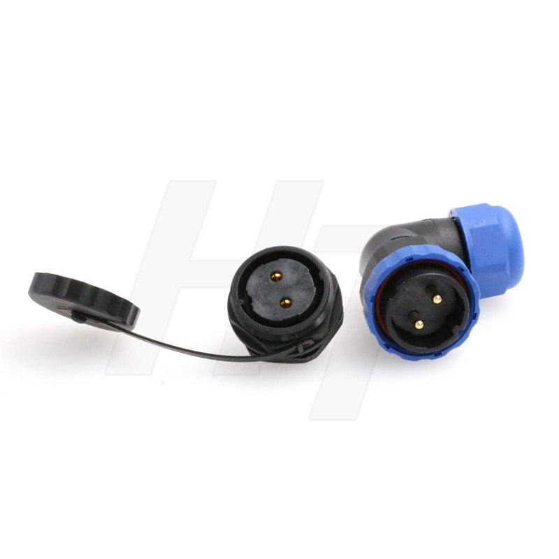 [Australia - AusPower] - HangTon HE29 2 Pin Plastic Waterproof Connector Threaded Outdoor Industrial Electrical Power Circular Male Female Angled Wire Cable Plug + Panel Socket (2 pin) 